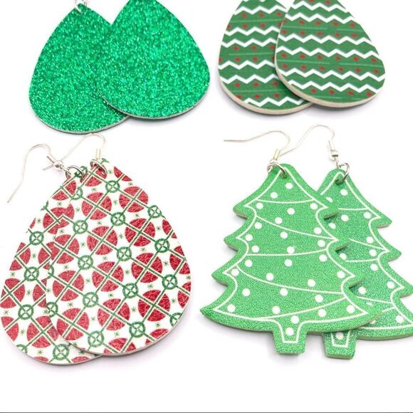 Set of 4 Christmas Holiday Faux Leather Earrings - Picture 3 of 4